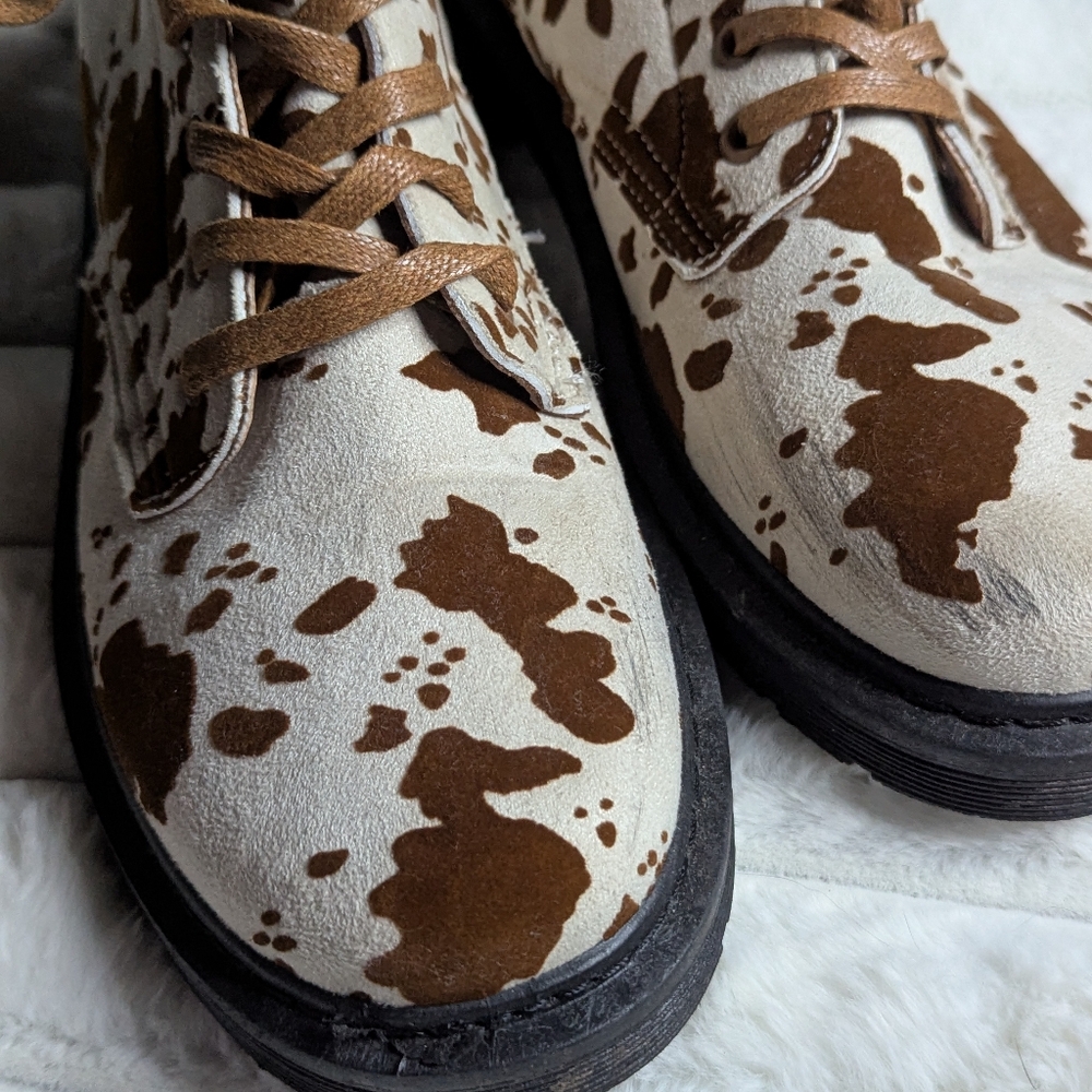 Cow Print Lace-Up Boots - Picture 3 of 11